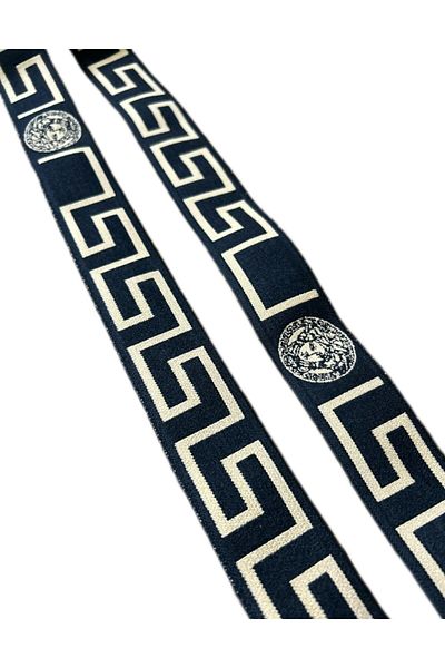 ŞENEL DAR DOKUMA 3,5cm black-gold patterned jacquard woven elastic-waist hem flat elastic- elastic band / 25m