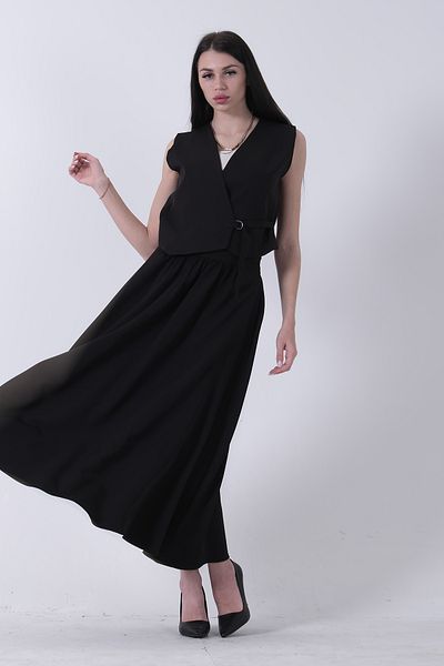 Feminist Side Buckle Vest Skirt 2 Piece Set Black 31040644