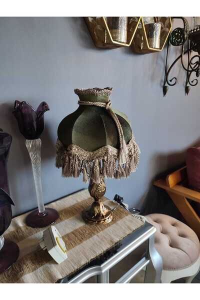 Genel Markalar Klasik Abajur Yeşil Şapka Bronz Ayak 51cm.