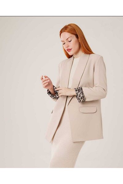 Lustrin Γυναικείο μπουφάν Blazer Cream Μαύρο Leopard Εσωτερικό Σχέδιο Κομψό και Μοντέρνο