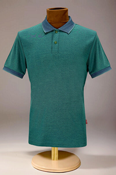 BESSA Ανδρικό μπλουζάκι με πράσινο γιακά πόλο με μανίκια χωρίς τσέπη κανονική εφαρμογή χωρίς μπούκλες ύφασμα Interlock