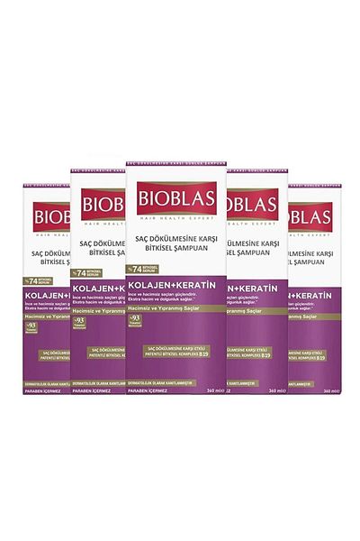 Bioblas Bylinný šampon proti vypadávání vlasů s kolagenem a keratinem 360 ml 5 kusů