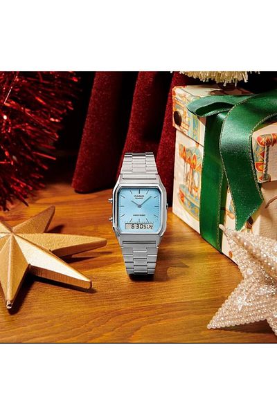 Casio Casio Unisex Analog Quartz Watch with Stainless Steel Strap AQ-230A-2A1MQY Blue Dial