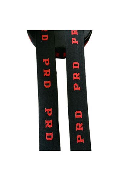 ŞENEL DAR DOKUMA 4,5cm Red Black Prd Written Jacquard Woven Elastic-Waist Leg Skirt Flat Elastic-Elastic Band / 25m
