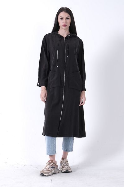 Feminist Double Pocket Detailed Zipper Closure Hooded Cap Black 44510684