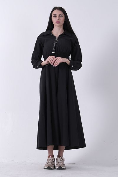 Feminist Hijab Black Collar Zipper Dress with Closure 44510660