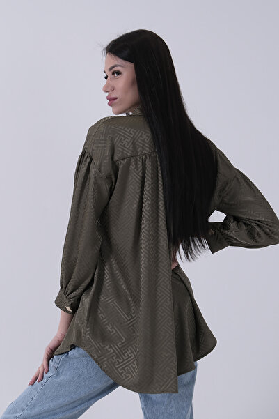 Feminist Patterned Gold Button Detailed Tunic Khaki 45951993