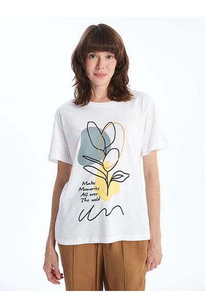 LC Waikiki Νέα σεζόν γυναικείο μπλουζάκι με στάμπα Crew Neck - S5FB15Z8