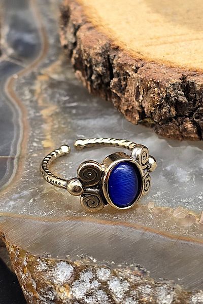 NBS Beautiful Naturel Stones خاتم عين القطة من النحاس النقي بتصميم أنيق وقابل للتعديل (هدية، يوم خاص، اتجاه)