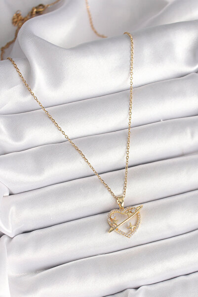 Skygo 316L Steel Gold Color Chain Zircon Stone Heart Model Star Detail Women's Necklace - Tj-Bko9861