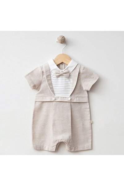 Baby Keten Kumaş Erkek Bebek Papyonlu Tulum Barbatöz (3-6-9-12 Ay)