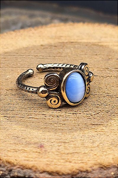 NBS Beautiful Naturel Stones Copper Cat Eye Blue Elegant Design Trend Quality Ring Adjustable (Gift, Special Day, Trend)