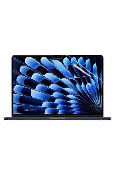 NovStrap Apple Macbook Air 15 Inç A2941 A3114 A3241 Uyumlu Kristal Parlak Kılıf Siyah Klavye Kılıfı Film