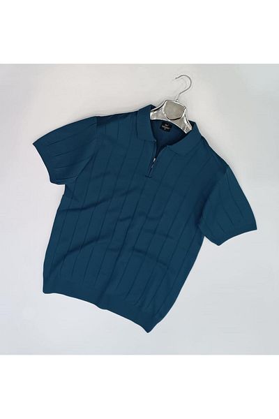 CLASSİCS MEN Tricou tricot pentru bărbați, cu mânecă scurtă, cu gât polo, cu fermoar