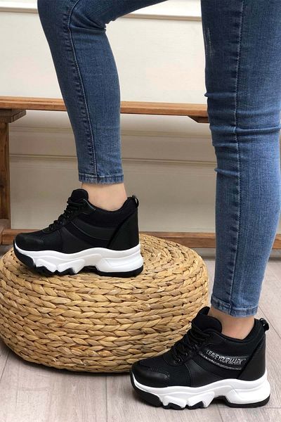 Kocamanlar Ayakkabı Filet 209 Women's Sneakers - Hidden Heels and Black-White
