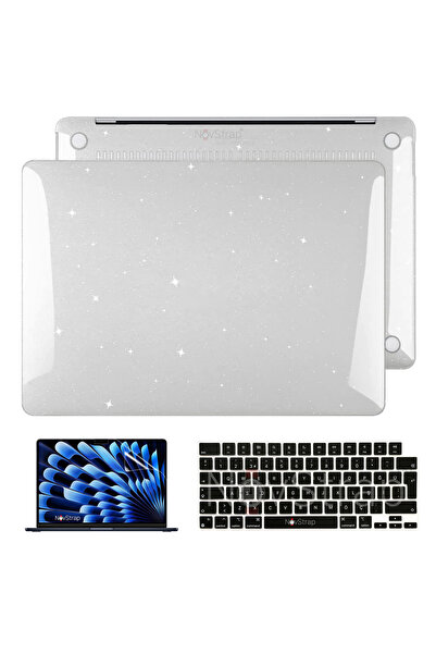 NovStrap حافظة فضية متوافقة مع أجهزة Apple Macbook Air 15 بوصة A2941 A3114 A3241 M2 M3 M4 حافظة لوحة المفاتيح السوداء