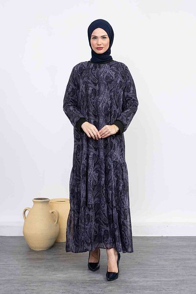 Pamuk Butik Γυναικείο φόρεμα σιφόν με μοτίβο σάλι Hijab