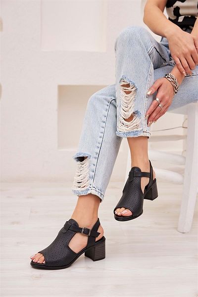 Kids Club Shoes Sandale de damă cu toc ortopedic Feles negre