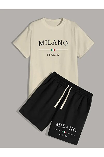 LAND MODA Εμπριμέ, Ανδρικά ρούχα 2 τεμαχίων, Σετ με κοντομάνικο μπλουζάκι με ...