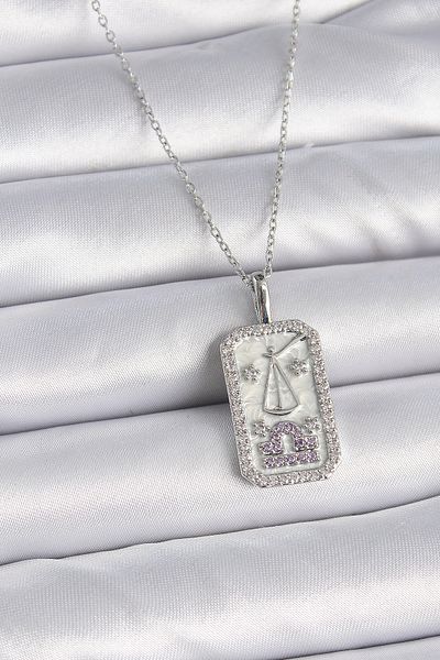 Clariss 316L Steel Silver Color Libra Zodiac Zircon Stone Women's Necklace