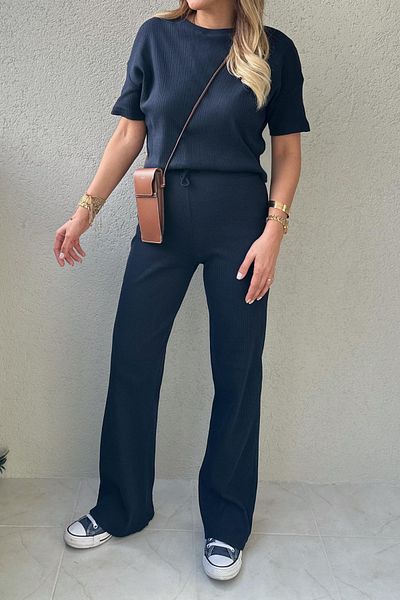 ruNadeS Women's Short Sleeve Crew Neck Textured Ottoman Corded Set