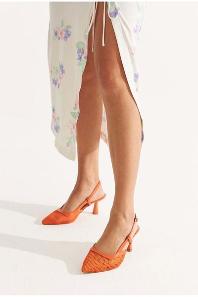 Kocamanlar Ayakkabı Feles Short Heeled Mesh Women's Shoes ORANGE