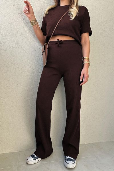 ruNadeS Women's Short Sleeve Crew Neck Textured Ottoman Corded Set