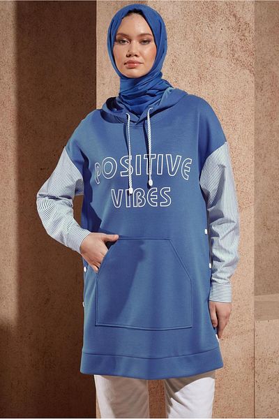 Alvina 44620 Model Hooded Striped Tracksuit Tunic