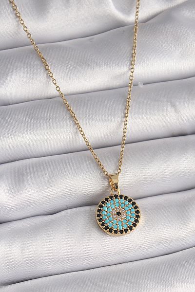 Store 316L Steel Gold Color Chain Zircon Stone Evil Eye Bead Medallion Model Women's Necklace