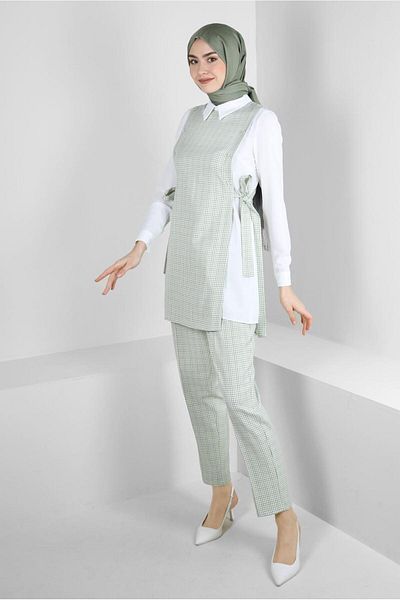 Alvina GINGER PATTERNED TIE-DETAILED PANT SUIT 43637