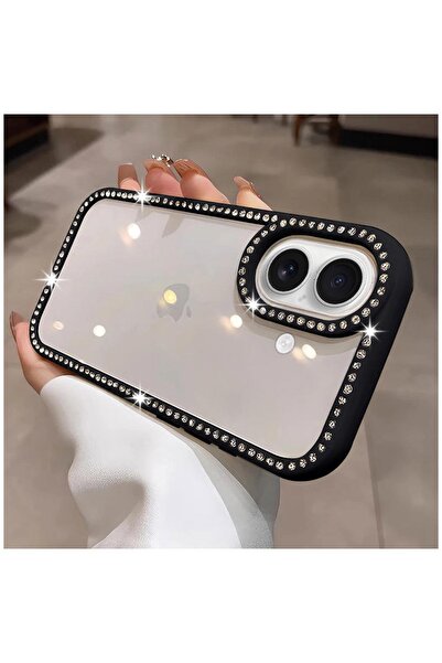 Zebana Apple iPhone 16 Uyumlu Kılıf Zebana Bling Diamond Silikon Kılıf Siyah