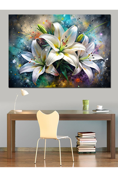 KanvasSepeti Pictură în ulei pe pânză decorativă cu flori albe, texturată, de...