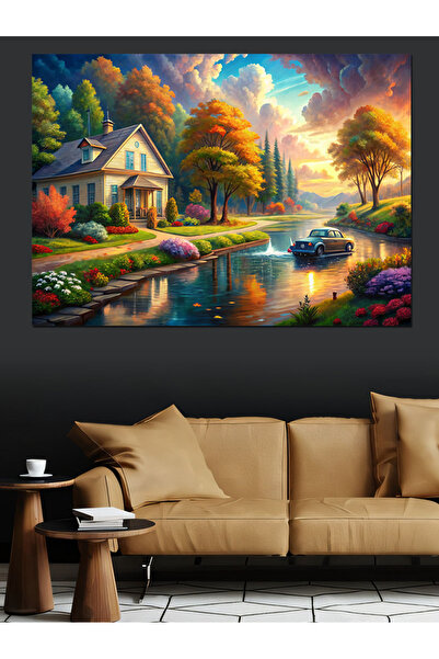 ekart Manzaralı Müstakil Ev Dekoratif Kanvas - Mdf Ahşap Tablo