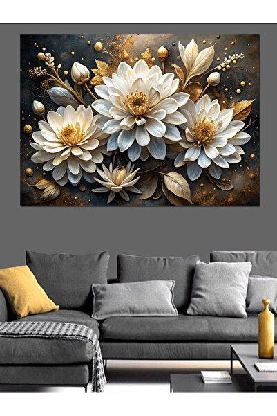 KanvasSepeti Декоративно платно с бели цветя - Маслена живопис върху високока...