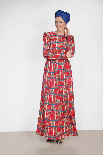 TRENDTESETTÜR Women's Red Mix Patterned Dress 4104