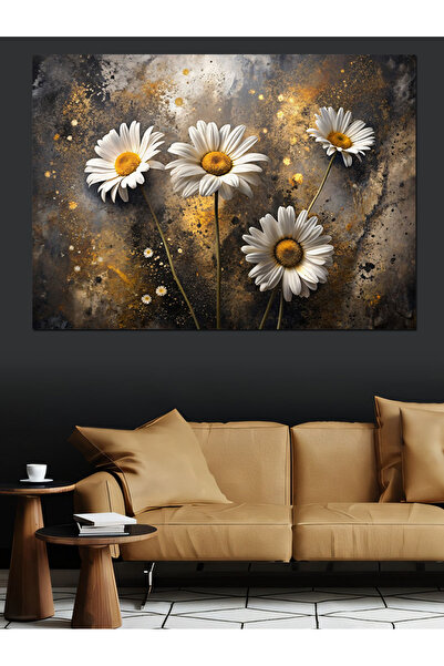 ekart Beyaz Papatyalar Dekoratif Kanvas - Mdf Ahşap Tablo