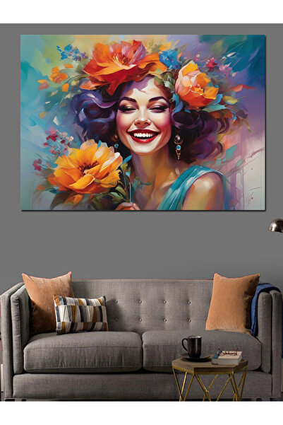 ekart Pânză Decorativă Femeie cu Pălărie Florală - Lemn MDF