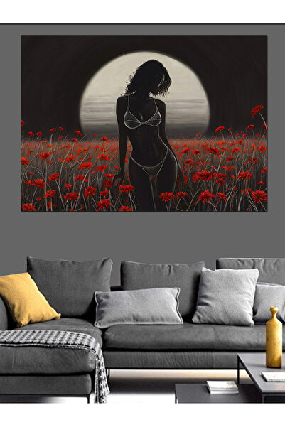 KanvasSepeti Pictură în ulei cu flori roșii și femeie nudă, texturată, de înaltă calitate, pe pânză, 40 x 30 cm