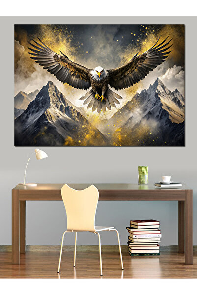 KanvasSepeti Flying Eagle and Mountains Decorative Oil Painting Textured High...