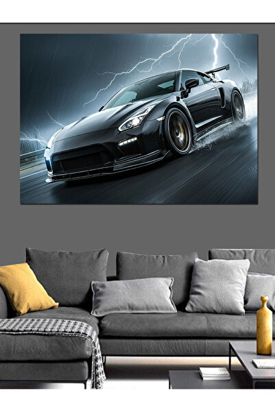 KanvasSepeti Pictură în ulei decorativă pentru mașină sport neagră, texturată, de înaltă calitate, pe pânză, 100 x 50 cm