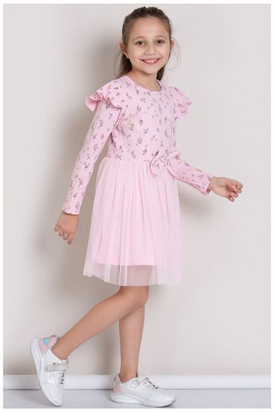 MAİBELLA Girl's Floral Print Ruffled Tulle Skirt Dress - Dusty Pink |   Stylish and Cute 🌸 💖