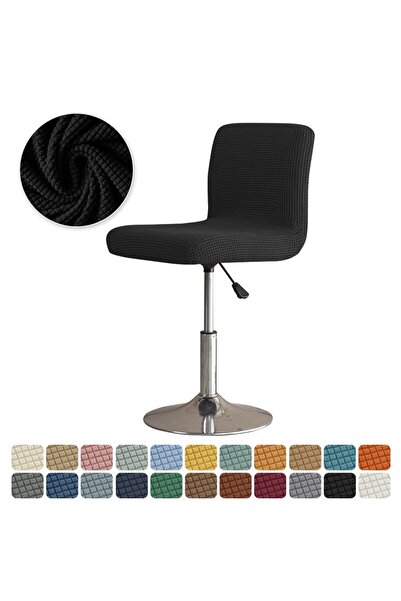 choice2 Black Polar Fleece Bar Chair Cover Stretch Short Back Dining Seat Cov...
