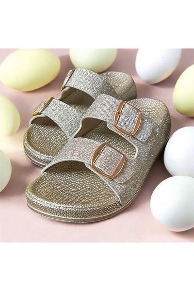 Lion Silvery Double Buckle Orthopedic Stylish Walking Slippers