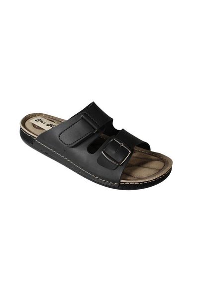 Yaz Kış Ayakkabı Yazkiş Men's Black Buckle Velcro Large Size Slippers
