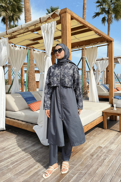 lurex moda ملابس سباحة حجاب طويلة منقوشة