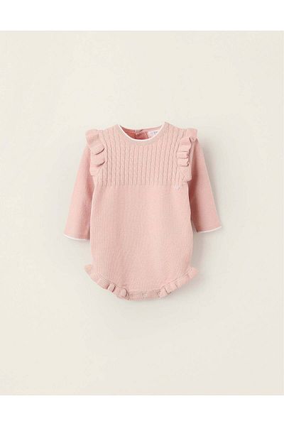 Ziddy Knitted Jumpsuit with Ruffles for Newborn Girls, Pink