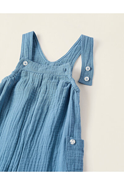 Ziddy Cotton Muslin Jumpsuit for Newborns, Turquoise