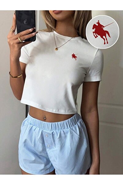 EVIus Femeie, cal minimalist și călăreț cu imprimeu , Tee Crop,