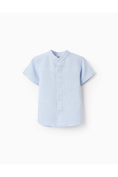 Ziddy Shirt with Mao Collar and Pocket for Baby Boys, Light Blue