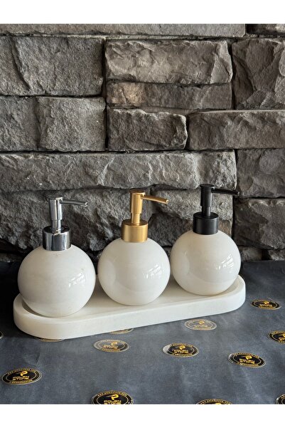 Polen Stone 🛁 Polen Stone Beyaz Mermer Portakal Model 4’lü Sıvı Sabunluk Set...